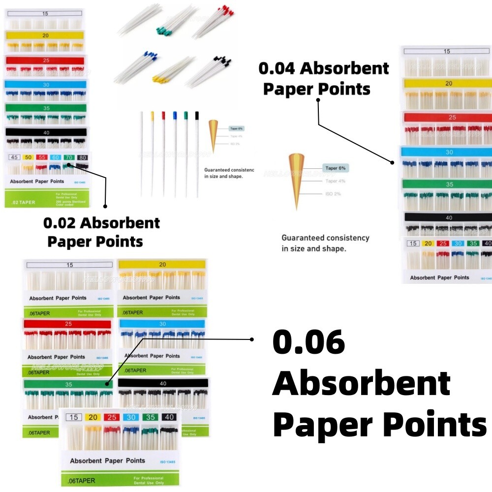 Dental Endo Gutta Absorbent Paper Points Fiber Taper 0.02/0.04/0.06 15#-40#