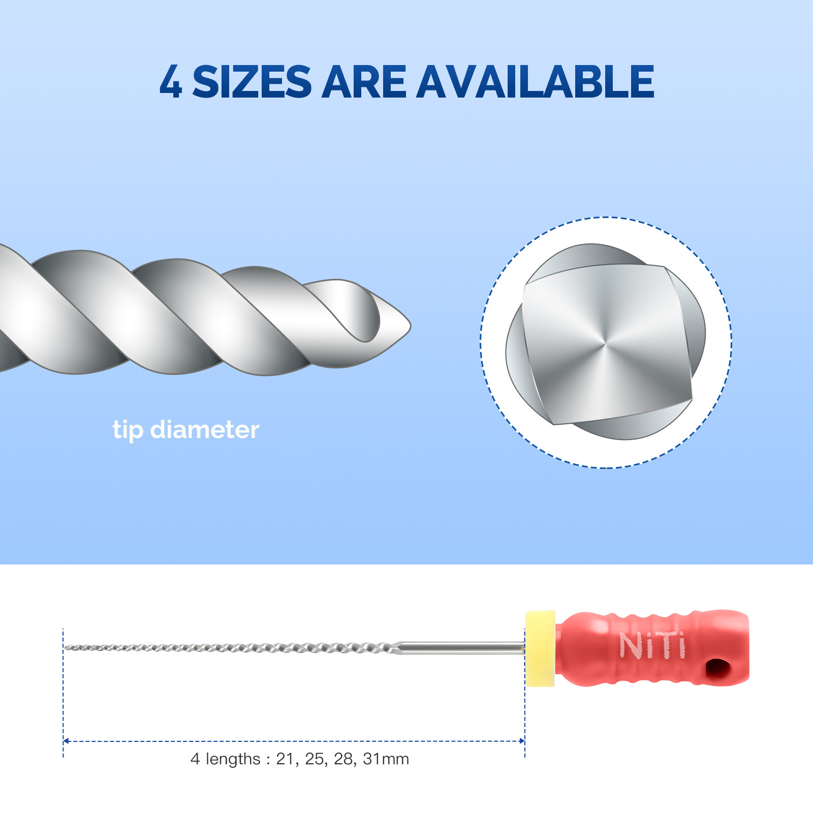 JMU Dental K-file Endodontic Nickel Titanium Hand Use Files 21/25/28/31mm 6pcs