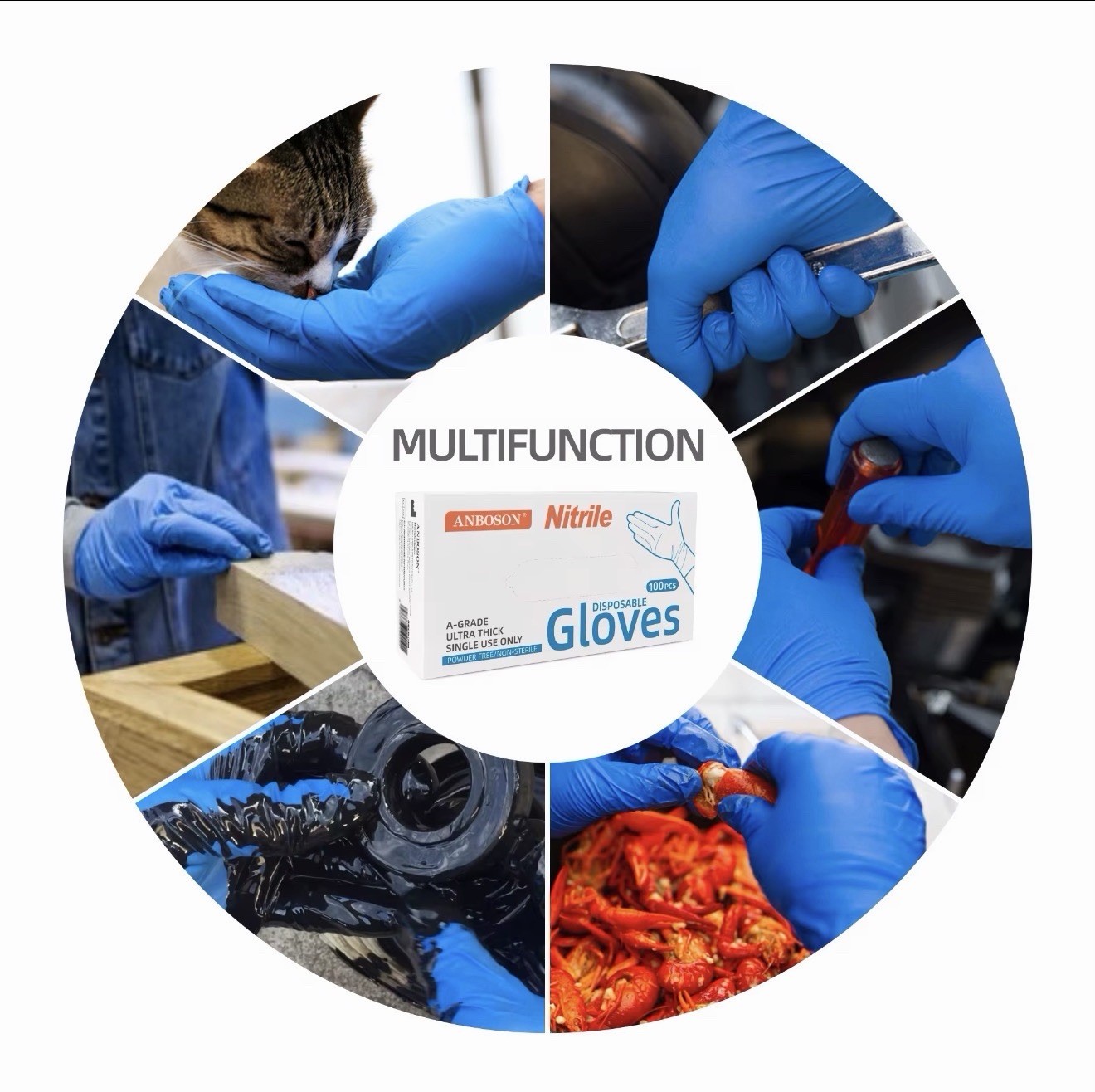 1000pcs (1 Case, 10 Boxes of 100ct) 4 Mil Grade A ISO Nitrile Gloves XL Size