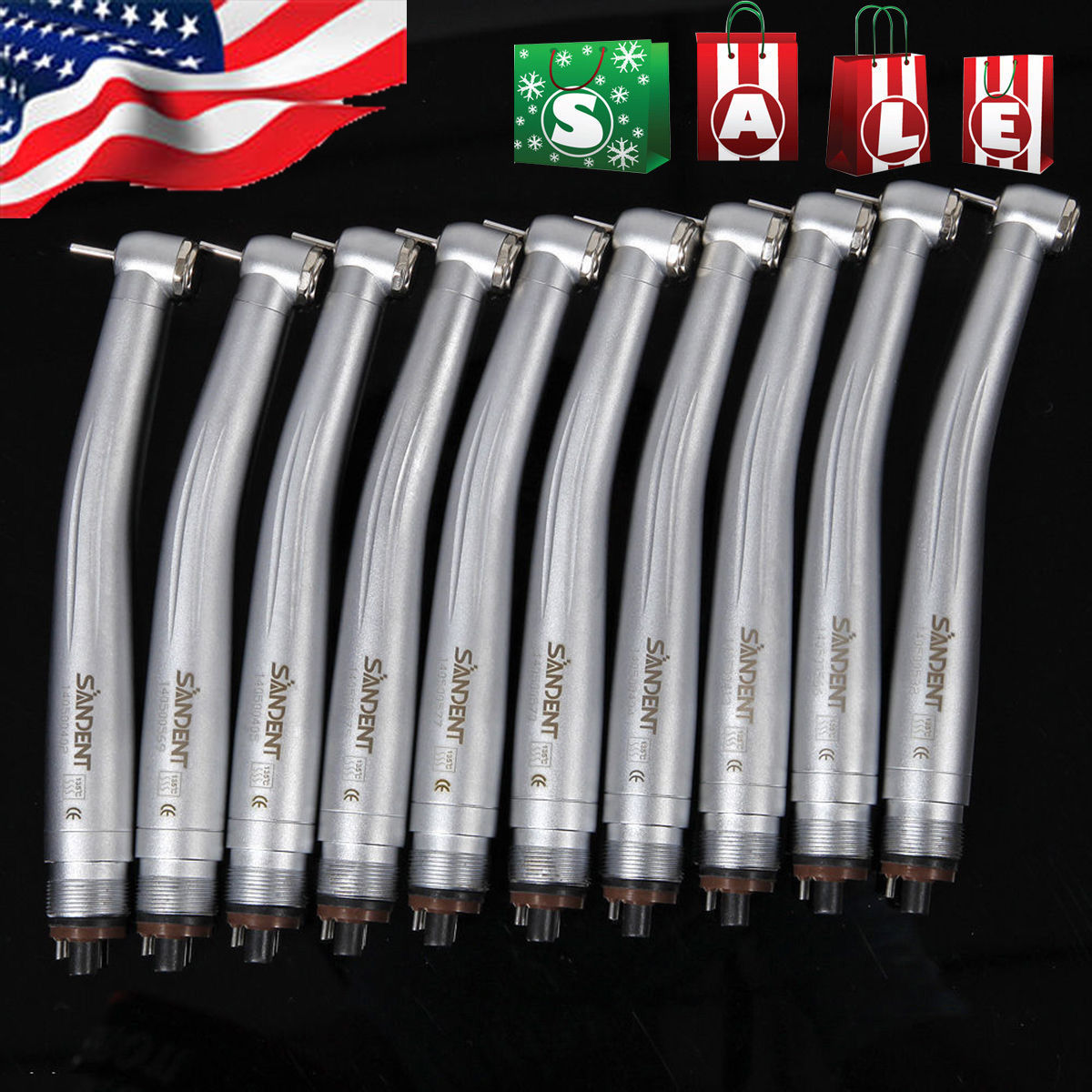 10 SANDENT NSK Style Dental High Speed Handpiece Push Button Standard Head 4Hole