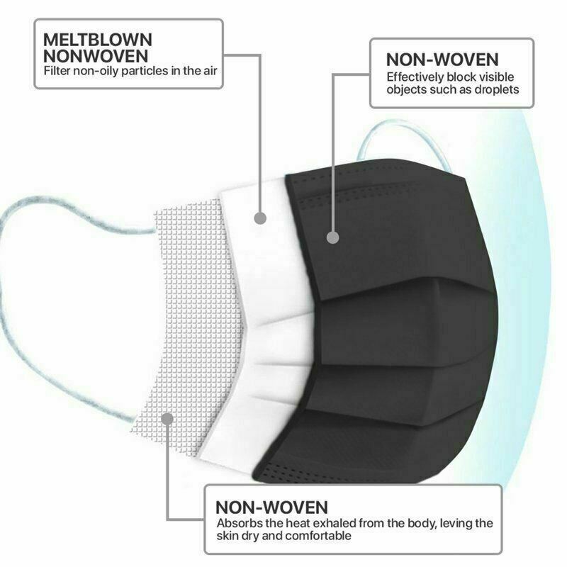 10,50,100,200 Black Disposable Medical Face Mask 3 Layer C.E Approval FFP2