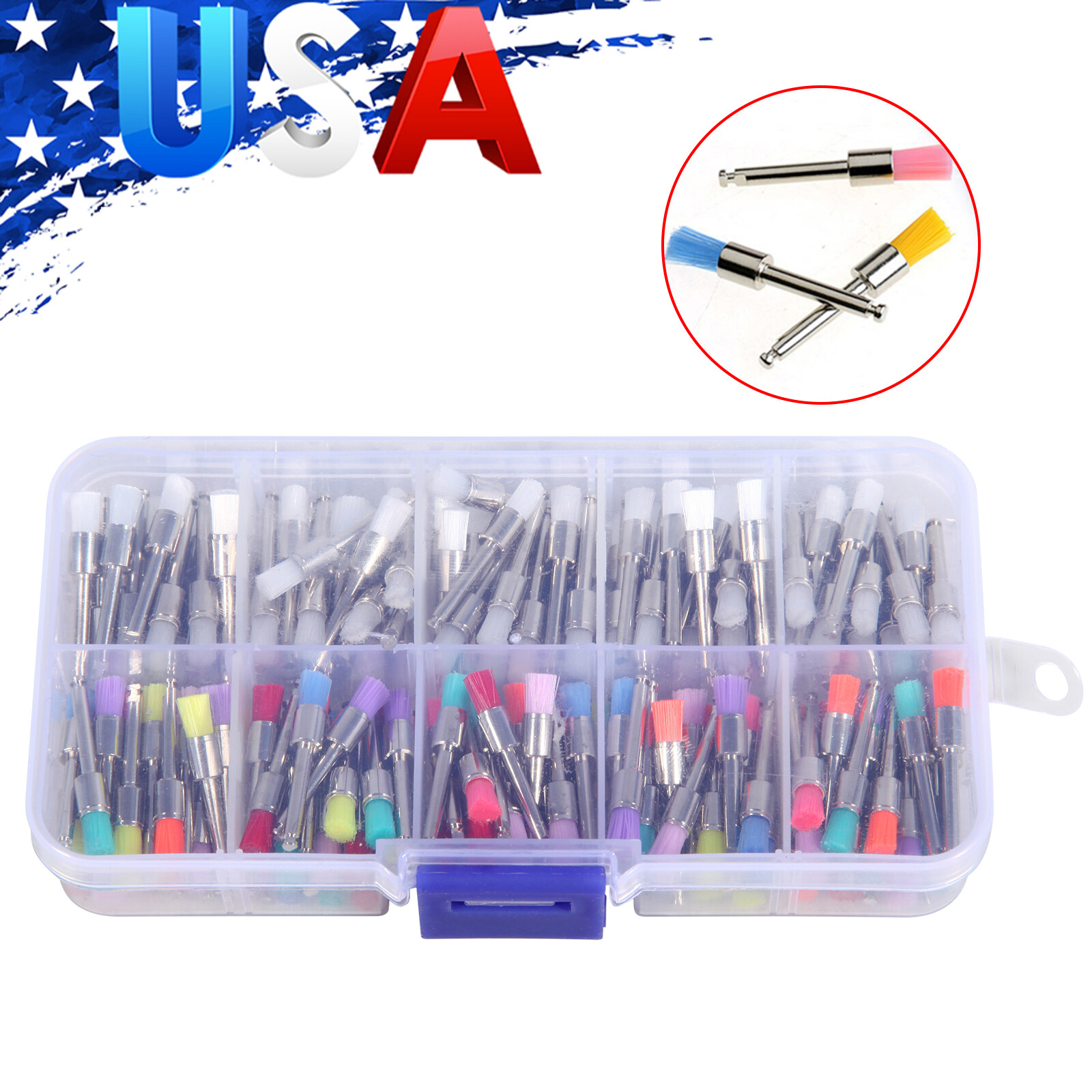 200-2000*Dental White &Color Nylon Latch Flat Polishing Polisher Prophy Brush DL